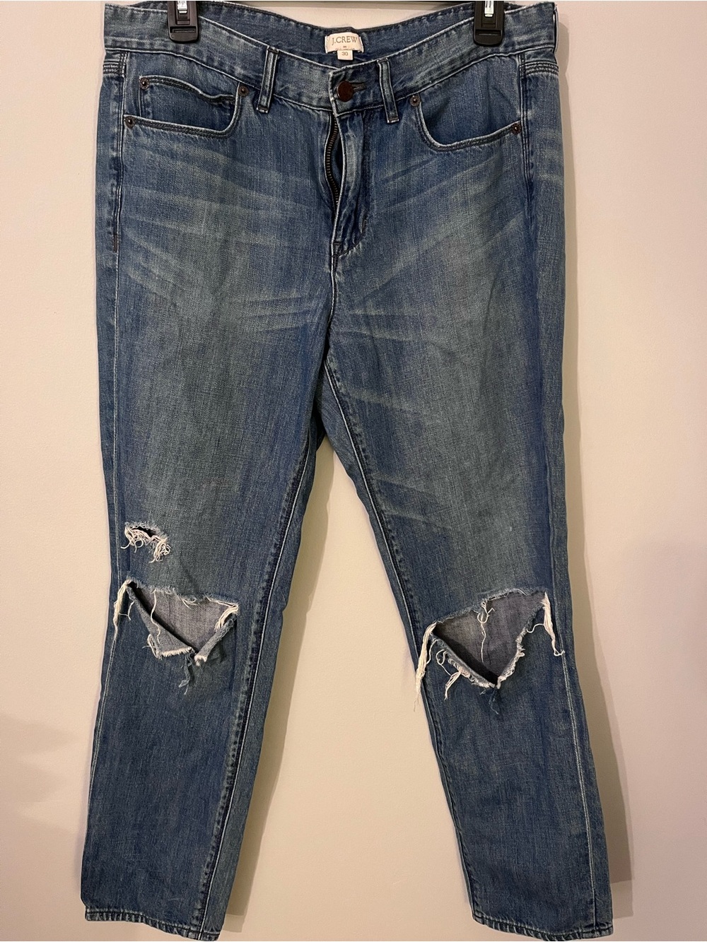 J.Crew Distressed Soft Straight-Leg Jeans - Blue 100% Cotton 10